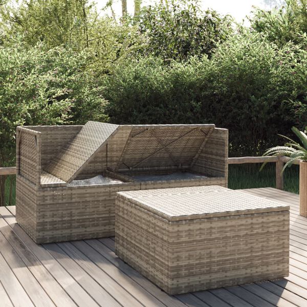 vidaXL Garden Lounge Set Grey PE Rattan, PVC, Polyester, Powder-Coated Steel