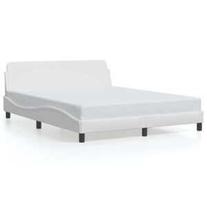 vidaXL Bed Frame White Faux leather, metal, solid pine wood, plywood Queen