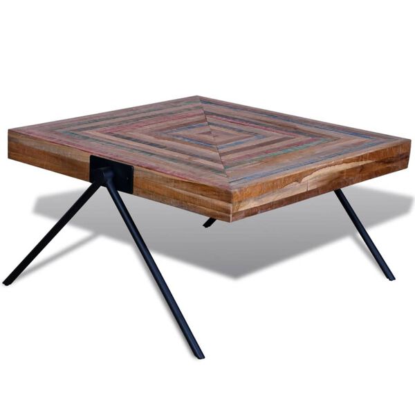 vidaXL Table Various shades of teak, Black Reclaimed teak wood, painted iron