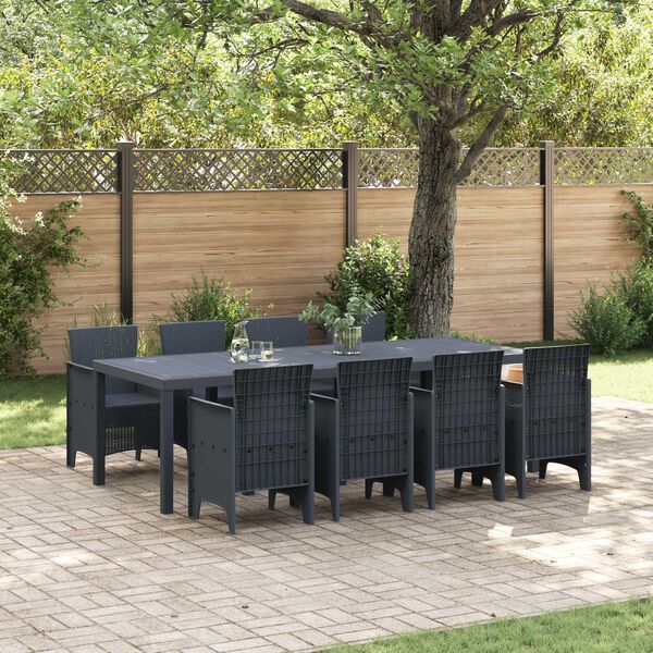 vidaXL Garden Dining Set 9 pcs Anthracite Polt rattan