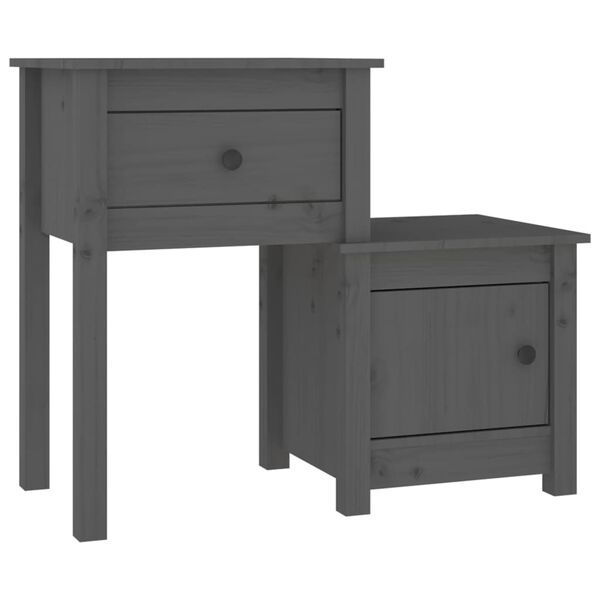 vidaXL Nightstand Grey Solid pine wood Medium Nightstand Rectangular