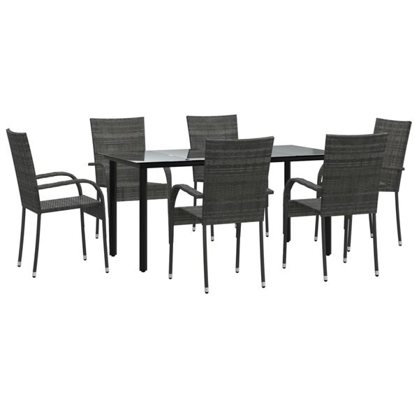 vidaXL Garden Dining Set Grey PE rattan, powder-coated steel, tempered glass