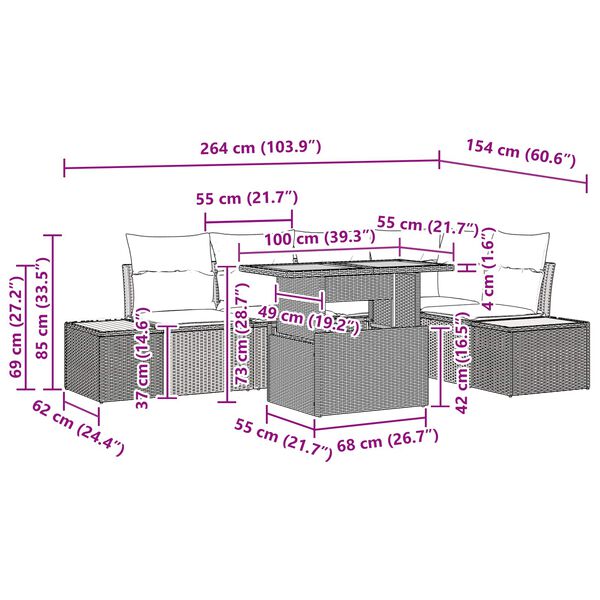 vidaXL Garden Sofa Set with Storage 6 pcs Black Poly rattan