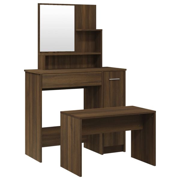 vidaXL Dressing Table Set Brown Oak Engineered Wood, Acrylic Medium