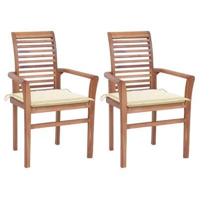vidaXL Dining Chairs 2 pcs with Cream Cushions Solid Teak Wood