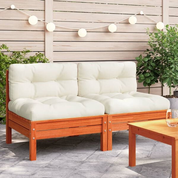vidaXL Garden Sofa Wax brown and cream Solid pine wood and Oxford fabric