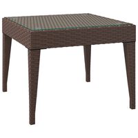 vidaXL Side Table Brown 19.7"x19.7"x15" Poly Rattan and Tempered Glass