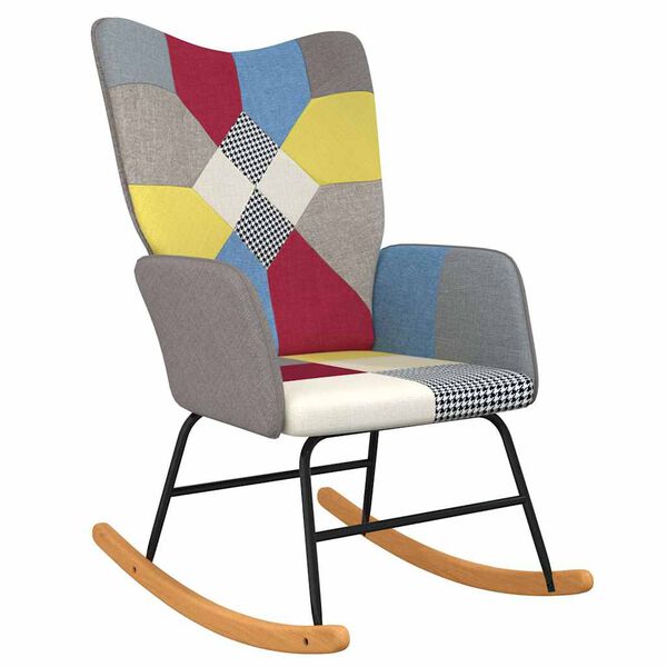 vidaXL Rocking Chair Multicolour Fabric, Foam, Steel, Solid Rubber Wood