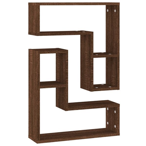 vidaXL Wall Shelf Set of 2 Brown Oak Engineered Wood Medium Wall Shelf
