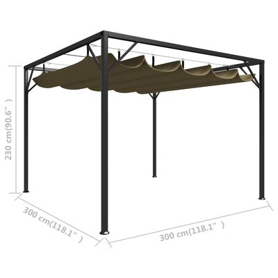 vidaXL Garden Gazebo with Retractable Roof 9.8'x9.8' Taupe 0.6 oz/ft²
