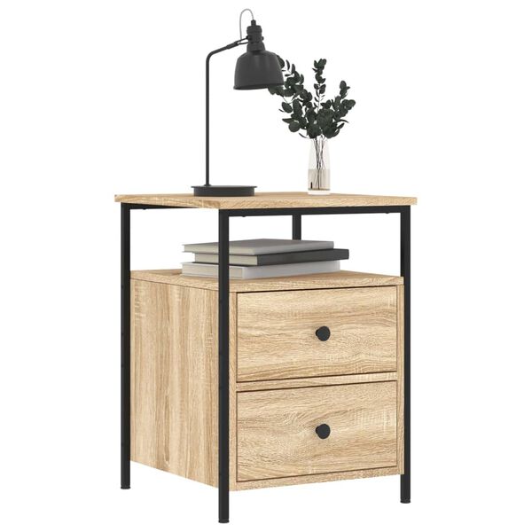 vidaXL Bedside Cabinet Set of 2 Sonoma oak Engineered wood, iron Medium