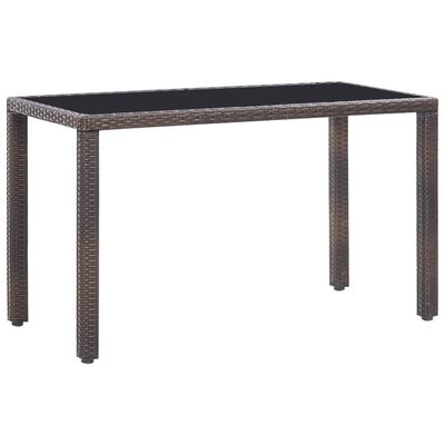 Table with dark brown woven frame and glass or dark top, four straight legs