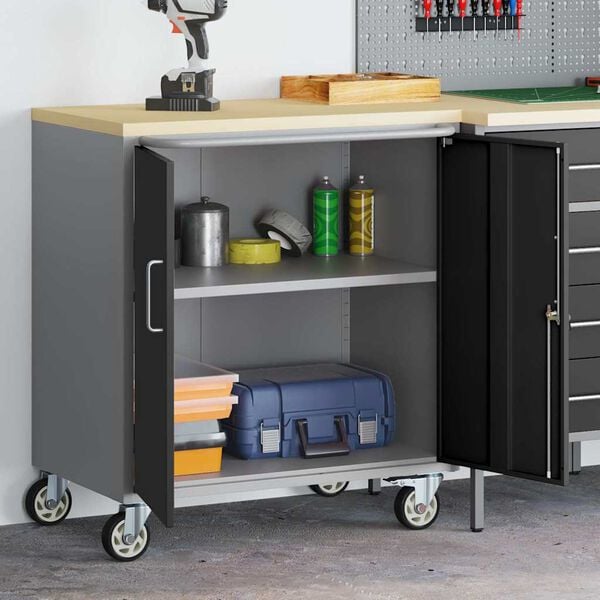 vidaXL Workshop Bench Black and Grey 29.53 x 17.72 x 33.46 in