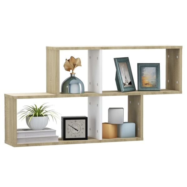 vidaXL Wall Shelf White & sonoma oak Engineered wood Wall Shelf