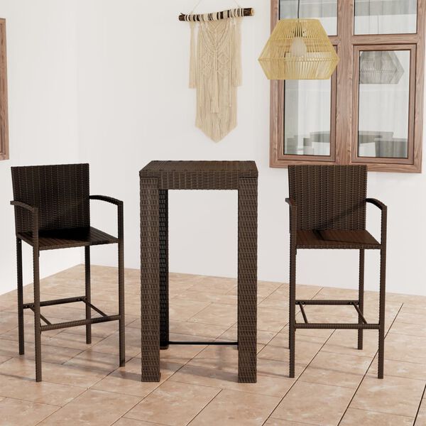 vidaXL Garden Bar Set Brown PE rattan, powder-coated steel Medium