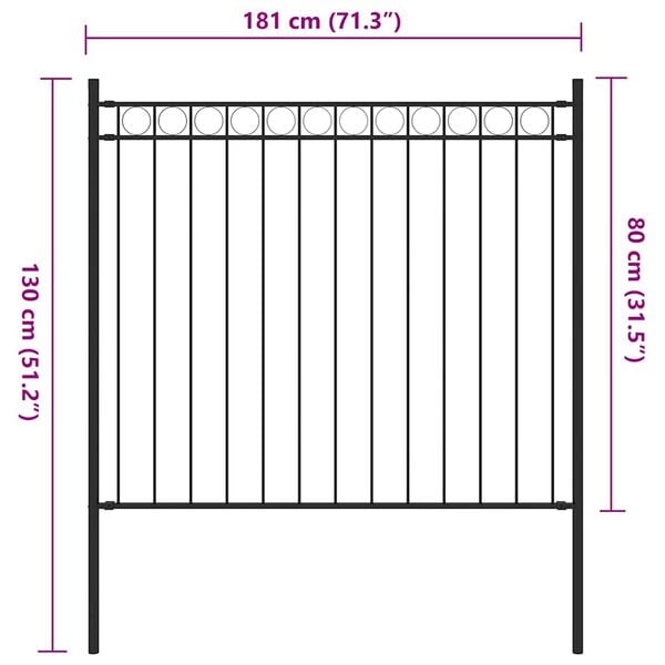 vidaXL Garden Fence Steel 5.6x2.6' Black