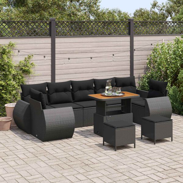 vidaXL Garden Sofa Set with Cushion with Storage Manual 10 pcs Black