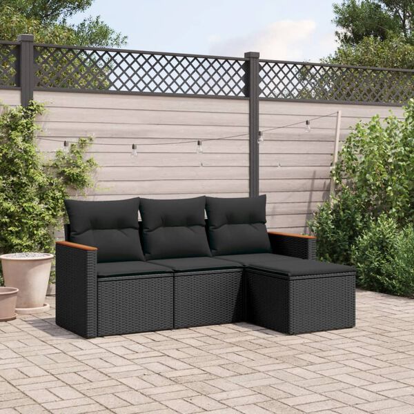 vidaXL Garden Sofa Set Black PE rattan Adjustable Feet Garden Sofa Set