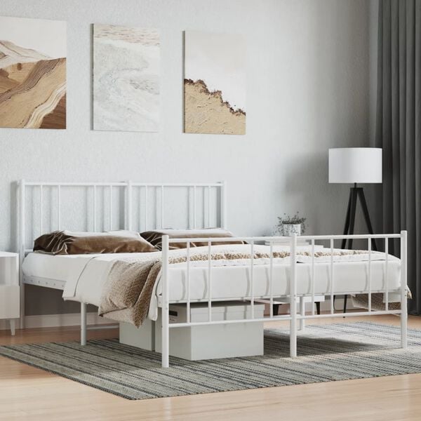 vidaXL Bed Frame White Steel Double Bed Frame Rectangular Durable