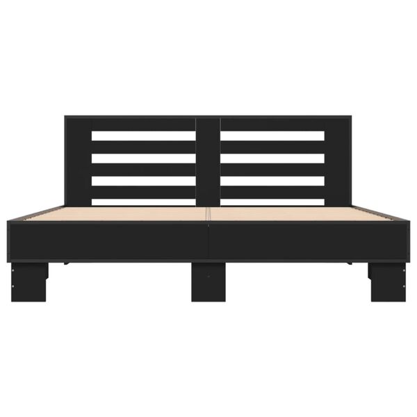 vidaXL Bed Frame Black Engineered wood, metal, plywood Double Durable