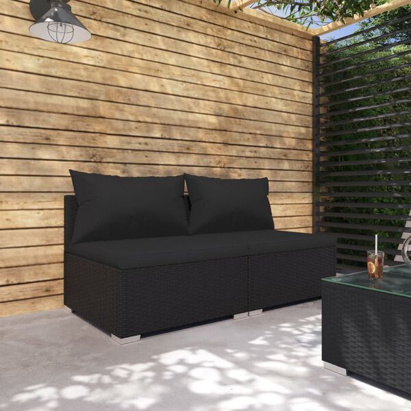 vidaXL Garden Lounge Set Black PE rattan, powder-coated steel, plastic