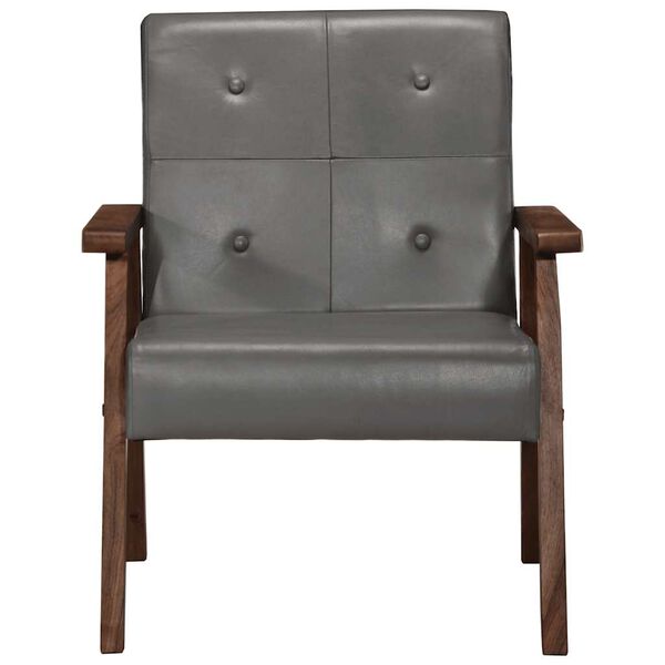 vidaXL Armchair Grey Real leather and solid acacia wood Medium Armchair