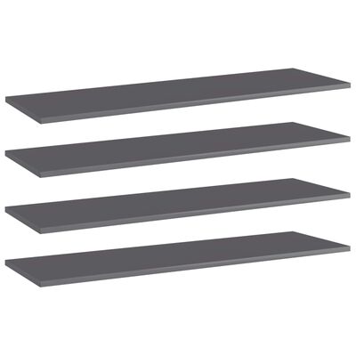 vidaXL Bookshelf Boards 4 pcs High Gloss Gray 39.4"x11.8"x0.6" Chipboard