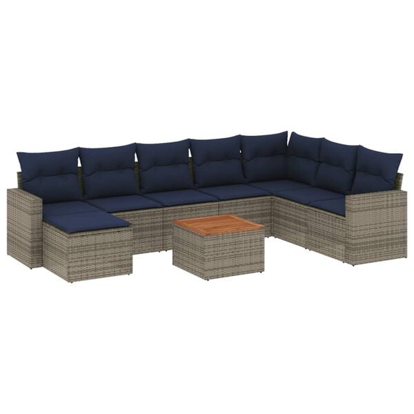 vidaXL 9 Piece Patio Sofa Set with Cushions Gray Poly Rattan