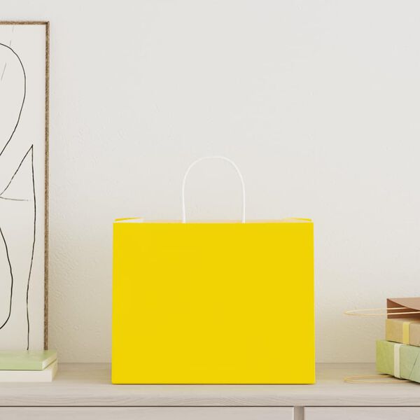 vidaXL Paper Bags 50 pcs with Handles Yellow 32x22x24 cm