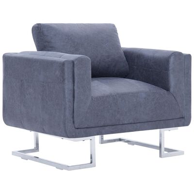 vidaXL Cube Armchair Gray Faux Suede Leather