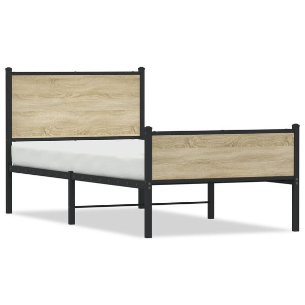 vidaXL Bed Frame Sonoma Oak Steel Twin Bed Frame Rectangular Modern
