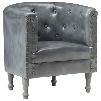 vidaXL Tub Chair Gray Real Leather