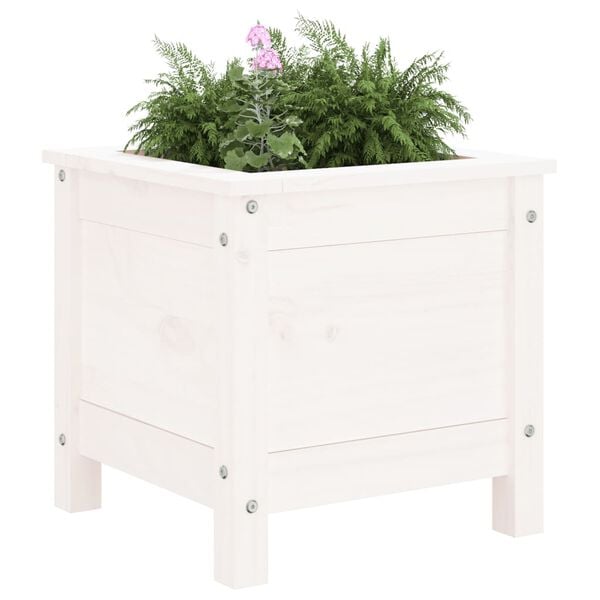vidaXL Garden Planter White Solid Pine Wood 15.7 x 15.7 x 15.4 in