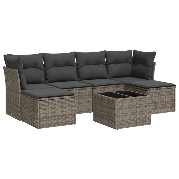 vidaXL 7 Piece Patio Sofa Set with Cushions Gray Poly Rattan