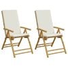 vidaXL Garden Reclining Chair Set of 2 Cream white Bamboo, fabric
