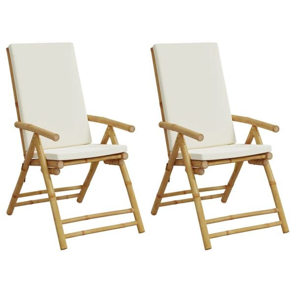 vidaXL Garden Reclining Chair Set of 2 Cream white Bamboo, fabric