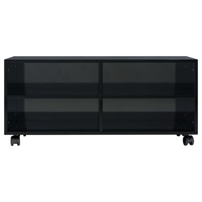 vidaXL TV Stand with Castors High Gloss Black 35.4"x13.8"x13.8" Engineered Wood