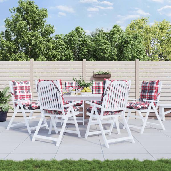 vidaXL Lowback Chair Cushion Set of 6 Red Check Pattern