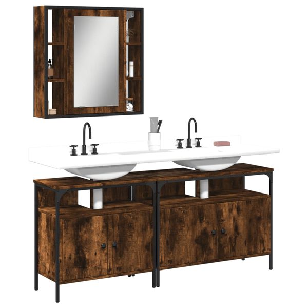 vidaXL Bathroom Cabinet Set Smoked oak Engineered wood, coated steel, glass