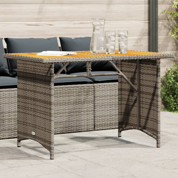 vidaXL Garden Table Grey PE rattan, powder-coated steel, solid acacia wood