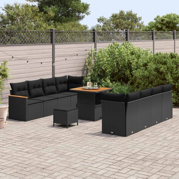 vidaXL Garden Sofa Set with Cushion 12 pcs Black Poly Rattan