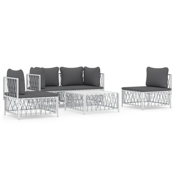vidaXL 5 Piece Patio Lounge Set with Cushions White Steel