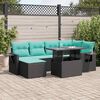 vidaXL 7 Piece Garden Sofa Set with Cushions Black Poly Rattan Acacia