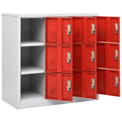 vidaXL Locker Cabinets 2 pcs Light Gray and Red 35.4"x17.7"x36.4" Steel