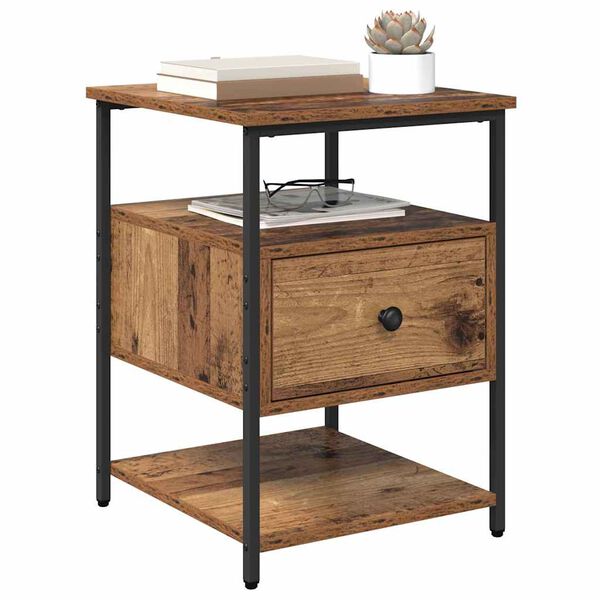 vidaXL Bedside Cabinet with Drawer Old Wood 15.75 x 16.54 x 22.05 in