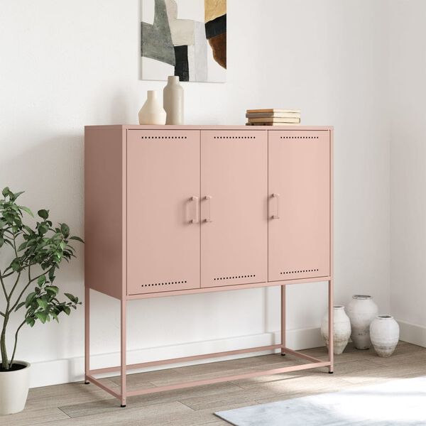 vidaXL Highboard Pink Steel Medium Highboard Rectangular Industrial