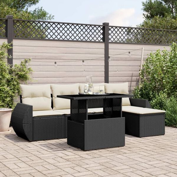 vidaXL Garden Sofa Set Black with Cream White Cushions