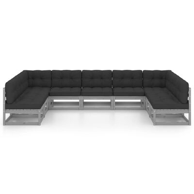 vidaXL 9 Piece Patio Lounge Set with Cushions Gray Solid Pinewood