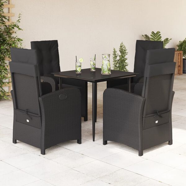vidaXL 5 Piece Patio Dining Set with Cushions Black Poly Rattan