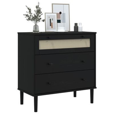 vidaXL Drawer Cabinet SENJA Rattan Look Black 31.5"x15.7"x31.5" Solid Wood Pine